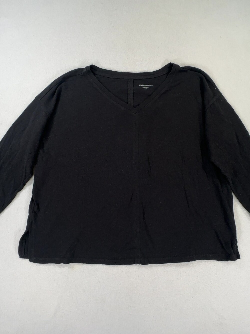 Eileen Fisher V-Neck 3/4 Sleeve Top 100% Organic Cotton Black Women's Size XS